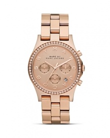 In this season's must-have metal, MARC BY MARC JACOBS' rose-gold plated chronograph is a covet-worthy upgrade. And with a touch of glitz, this piece is perfect for round-the-clock wear. In this season's must-have metal, MARC BY MARC JACOBS' rose-gold plated chronograph is a covet-worthy upgrade. And with a touch of glitz, this piece is perfect for round-the-clock wear.