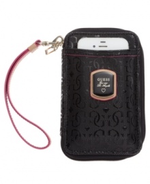 Dial up your fab factor with this cool case that gives your gadget a glam-over. Outfitted with signature-embossed pattern, gleaming hardware and convenient wristlet strap, it stashes phone, cards and cash in superb style. Dial up your fab factor with this cool case that gives your gadget a glam-over. Outfitted with signature-embossed pattern, gleaming hardware and convenient wristlet strap, it stashes phone, cards and cash in superb style.