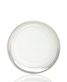 Bands of platinum go round and round on Charter Club's Infinity salad plate for a look of timeless splendor. Simply brilliant in lustrous white porcelain, it makes any occasion special. Bands of platinum go round and round on Charter Club's Infinity salad plate for a look of timeless splendor. Simply brilliant in lustrous white porcelain, it makes any occasion special.