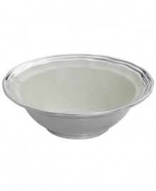 Gently scalloped edges are carved of metal and enamel, creating serveware that embodies graceful elegance. This charming round bowl complements both Italian and French Countryside dinnerware from Mikasa. Gently scalloped edges are carved of metal and enamel, creating serveware that embodies graceful elegance. This charming round bowl complements both Italian and French Countryside dinnerware from Mikasa.