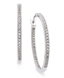 A stunning display. These hoop earrings are adorned with round-cut diamonds (1/2 ct. t.w.) for a look that exudes elegance. Approximate diameter: 1 inch. A stunning display. These hoop earrings are adorned with round-cut diamonds (1/2 ct. t.w.) for a look that exudes elegance. Approximate diameter: 1 inch.