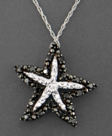 Bring the fresh feeling of the seaside into your style with this gorgeous diamond starfish necklace featuring round-cut black diamonds (1/5 ct. t.w.) and white diamond accents. Setting and chain crafted in 14k white gold. Approximate length: 18 inches. Approximate drop: 3/4 inch. Bring the fresh feeling of the seaside into your style with this gorgeous diamond starfish necklace featuring round-cut black diamonds (1/5 ct. t.w.) and white diamond accents. Setting and chain crafted in 14k white gold. Approximate length: 18 inches. Approximate drop: 3/4 inch.