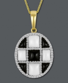 Ready, set, glam! Le Vian's checkerboard-themed pendant features smooth white agate (4 mm) and onyx (1-3/4 mm) stones splashed with rows of round-cut diamonds (3/8 ct. t.w.). Setting and chain crafted in 14k gold. Approximate length: 18 inches. Approximate drop: 1-1/2 inches. Ready, set, glam! Le Vian's checkerboard-themed pendant features smooth white agate (4 mm) and onyx (1-3/4 mm) stones splashed with rows of round-cut diamonds (3/8 ct. t.w.). Setting and chain crafted in 14k gold. Approximate length: 18 inches. Approximate drop: 1-1/2 inches.