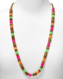 A mix of neon enamel and wooden beads lends an artsy, modern aesthetic to kate spade new york's single strand necklace.