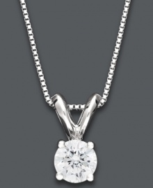 Solitary sparkle. A single, round-cut diamond (1/3 ct. t.w.) makes a subtle statement on this beautiful 14k white gold pendant. Approximate length: 18 inches. Approximate drop: 3/8 inch. Solitary sparkle. A single, round-cut diamond (1/3 ct. t.w.) makes a subtle statement on this beautiful 14k white gold pendant. Approximate length: 18 inches. Approximate drop: 3/8 inch.
