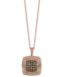 Adorn your neckline with a sparkling square. Le Vian's stunning pendant features round-cut chocolate diamonds in a square pattern (1-1/2 ct. t.w.) framed by two rows of round-cut white diamonds (1/2 ct. t.w.). Set in 14k rose gold. Approximate length: 18 inches. Approximate drop: 1 inch. Adorn your neckline with a sparkling square. Le Vian's stunning pendant features round-cut chocolate diamonds in a square pattern (1-1/2 ct. t.w.) framed by two rows of round-cut white diamonds (1/2 ct. t.w.). Set in 14k rose gold. Approximate length: 18 inches. Approximate drop: 1 inch.