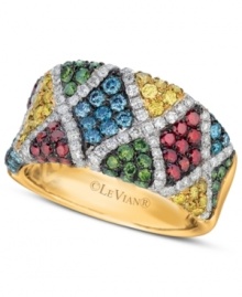 Preppie-chic has never looked so polished! Le Vian's stunning mixberry ring feature a crisscross pattern of round-cut white diamonds (5/8 ct. t.w.), green diamonds (1/3 ct. t.w.), blue diamonds (1/3 ct. t.w.), chocolate diamonds (1/3 ct. t.w.) and yellow diamonds (1/3 ct. t.w.). Set in 14k gold. Size 7. Preppie-chic has never looked so polished! Le Vian's stunning mixberry ring feature a crisscross pattern of round-cut white diamonds (5/8 ct. t.w.), green diamonds (1/3 ct. t.w.), blue diamonds (1/3 ct. t.w.), chocolate diamonds (1/3 ct. t.w.) and yellow diamonds (1/3 ct. t.w.). Set in 14k gold. Size 7.
