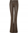 Embody stylish luxe in these ultra-chic flared leather pants from Jitrois - Zip fly and button closure, traditional jean styling, super flared leg, front and back seaming detail on leg - Wear with a tie-neck blouse, a military-inspired jacket, and platform booties