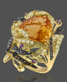 Wear the drama and beauty of a wildfire with this exquisitely crafted ring by Le Vian. Featuring a gorgeous trillion-cut cinnamon citrine (9 ct. t.w.) in center with round-cut white topaz (/2 ct. t.w.), round-cut chocolate diamonds (2/5 ct. t.w.) round-cut garnets (1/5 ct. t.w.) and citrine accents (1/10 ct. t.w.) surrounding it on 14k gold. Size 7.