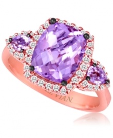 Add a pop of color to illuminate your look. Le Vian's stunning cocktail ring features pear and cushion-cut purple amethyst (3 ct. t.w.) and sparkling round-cut diamonds (1/4 ct. t.w.). Set in 14k rose gold with black rhodium plating at the prongs. Size 7. Add a pop of color to illuminate your look. Le Vian's stunning cocktail ring features pear and cushion-cut purple amethyst (3 ct. t.w.) and sparkling round-cut diamonds (1/4 ct. t.w.). Set in 14k rose gold with black rhodium plating at the prongs. Size 7.