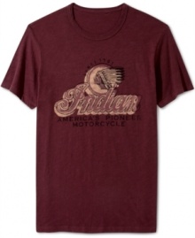 Riding into history: Lucky Brand honors the 110-year heritage of Indian Motorcycles with a vintage-look graphic tee. Riding into history: Lucky Brand honors the 110-year heritage of Indian Motorcycles with a vintage-look graphic tee.