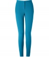 A vibrant hue and a curve-hugging cut lend these turquoise Schumacher skinny trousers their stylish, statement-making appeal - Especially flattering, thanks to a touch of stretch - On-trend, higher-rise, ultra slim cut - Slim tab waist and zip fly - Slash pockets at sides, welt pockets at rear - Decorative seams at rear elongate the leg - Chic, ankle-zip embellishment - Pair with a blazer, button down and ballet flats by day, or dress up with a silk blouse, leather jacket and platform pumps at night