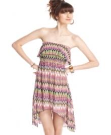 'Tis the season to flaunt your graphic-cool style! Do so with this dress from Lily White that boasts a ruffled neckline and an oh-so-bold print! 'Tis the season to flaunt your graphic-cool style! Do so with this dress from Lily White that boasts a ruffled neckline and an oh-so-bold print!