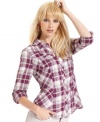 In fall's favorite pattern, this GUESS plaid shirt pairs with all your fave jeans!