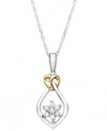 Fresh by design. This cut-out flower pendant shines with the addition of round-cut diamond petals (1/5 ct. t.w.) and a stunning sterling silver and 14k gold setting. Approximate length: 18 length. Approximate drop: 3/4 inch. Fresh by design. This cut-out flower pendant shines with the addition of round-cut diamond petals (1/5 ct. t.w.) and a stunning sterling silver and 14k gold setting. Approximate length: 18 length. Approximate drop: 3/4 inch.