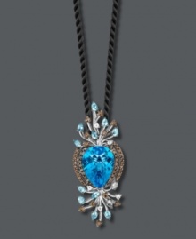 Flourishing design. Le Vian's stunning pendant necklace features large and small pear-cut blue topaz (18-9/10 ct. t.w.), rows of round-cut smokey quartz (1/5 ct. t.w.), flecks of round-cut white topaz (7/8 ct. t.w.) and a unique black silk cord. Approximate length: 18 inches. Approximate drop: 2-1/2 inches. Flourishing design. Le Vian's stunning pendant necklace features large and small pear-cut blue topaz (18-9/10 ct. t.w.), rows of round-cut smokey quartz (1/5 ct. t.w.), flecks of round-cut white topaz (7/8 ct. t.w.) and a unique black silk cord. Approximate length: 18 inches. Approximate drop: 2-1/2 inches.