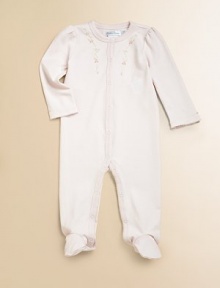 Rendered in luxuriously soft pima cotton as part of the Luxe Pima collection, an adorable coverall is prettily updated with embroidered roses at the front.Embroidered crewneckLong puff sleeves with embroidered cuffsBottom snaps for easy on and offPima cottonMachine washImported Please note: Number of buttons/snaps may vary depending on size ordered. Rendered in luxuriously soft pima cotton as part of the Luxe Pima collection, an adorable coverall is prettily updated with embroidered roses at the front.Embroidered crewneckLong puff sleeves with embroidered cuffsBottom snaps for easy on and offPima cottonMachine washImported Please note: Number of buttons/snaps may vary depending on size ordered.