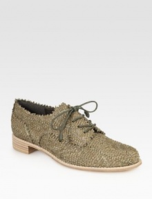 Menswear-inspired, textured straw oxford with a lace-up front and slightly stacked heel. Stacked heel, 1 (25mm)Straw upperLeather liningBuffed leather solePadded insoleImportedOUR FIT MODEL RECOMMENDS ordering true size. Menswear-inspired, textured straw oxford with a lace-up front and slightly stacked heel. Stacked heel, 1 (25mm)Straw upperLeather liningBuffed leather solePadded insoleImportedOUR FIT MODEL RECOMMENDS ordering true size.