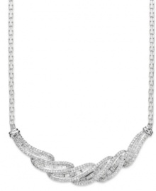 Subtly sparkling and precisely detailed, this elegant necklace is timeless. Crafted in sterling silver with round and baguette-cut diamonds (1 ct. t.w.). Approximate length: 17 inches. Approximate drop size: 2 inches x 1/2 inch. Subtly sparkling and precisely detailed, this elegant necklace is timeless. Crafted in sterling silver with round and baguette-cut diamonds (1 ct. t.w.). Approximate length: 17 inches. Approximate drop size: 2 inches x 1/2 inch.