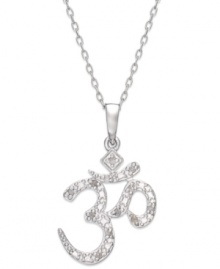 Refined relaxation. This sterling silver necklace is centered by an om pendant replete with diamonds (1/10 ct. t.w.). Approximate length: 18 inches. Approximate drop: 1 inch. Refined relaxation. This sterling silver necklace is centered by an om pendant replete with diamonds (1/10 ct. t.w.). Approximate length: 18 inches. Approximate drop: 1 inch.