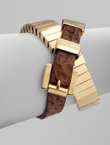 Supple, textured leather and radiant goldtone bar links in a chic, double-wrap design. Goldtone metalLeatherLength, about 14.5 to 16.5 adjustableBuckle closureImported Supple, textured leather and radiant goldtone bar links in a chic, double-wrap design. Goldtone metalLeatherLength, about 14.5 to 16.5 adjustableBuckle closureImported