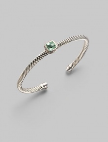 From the Noblesse Collection. Shimmering pavé diamonds frame a faceted prasiolite stone, delicately perched atop a cabled silver cuff. Diamonds, 0.14 tcw Prasiolite Sterling silver Cable, 5mm Diameter, about 2¼ Made in USA From the Noblesse Collection. Shimmering pavé diamonds frame a faceted prasiolite stone, delicately perched atop a cabled silver cuff. Diamonds, 0.14 tcw Prasiolite Sterling silver Cable, 5mm Diameter, about 2¼ Made in USA