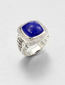 From the Albion Collection. A rich lapis cabochon surrounded by dazzling diamonds set in sleek sterling silver on an iconic split cable shank. LapisDiamonds, .39 tcwSterling silverWidth, about .6Made in USA 