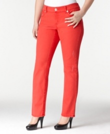 Rev up your casual look with Seven7 Jeans' plus size skinny jeans, finished by a red wash.