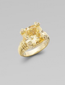 From the Lola Collection. Large cushion-cut canary crystal in 14K gold with diamond heart prongs.Diamonds, 0.076 tcwCanary crystal14K yellow goldAbout ½ squareImported