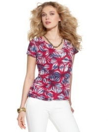 So summery: Made from a super-soft cotton blend, this light-as-air tee from Lucky Brand Jeans features tie-dye and a batik-inspired floral print.