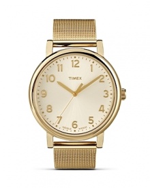 Practical, punctual and pretty. Timex's gleaming gold-plated ticker flaunts a mesh bracelet for feminine flair around the clock. Practical, punctual and pretty. Timex's gleaming gold-plated ticker flaunts a mesh bracelet for feminine flair around the clock.