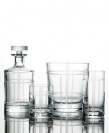kate spade encourages you to read between the lines with the Madison Square double old-fashioned glass. The deep cut, frosted geometric lines on clear crystal makes this collection a perfect companion to Madison Square dinnerware. 12 oz. Shown front left. kate spade encourages you to read between the lines with the Madison Square double old-fashioned glass. The deep cut, frosted geometric lines on clear crystal makes this collection a perfect companion to Madison Square dinnerware. 12 oz. Shown front left.