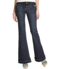 Tommy Girl does flared denim justice with this dark wash pair designed with cool front pockets! Tommy Girl does flared denim justice with this dark wash pair designed with cool front pockets!