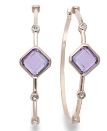 Purple perfection. Victoria Townsend's pretty hoop earrings feature square-cut amethyst (5-1/2 ct. t.w.) and a sparkling diamond accents in 18k rose gold over sterling silver. Approximate diameter: 2 inches.