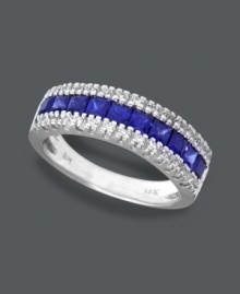 Timeless brilliance from Effy Collection. This 14k white gold ring features round-cut sapphire (1-1/3 ct. t.w.) and round-cut diamond (1/8 ct. t.w.). Timeless brilliance from Effy Collection. This 14k white gold ring features round-cut sapphire (1-1/3 ct. t.w.) and round-cut diamond (1/8 ct. t.w.).