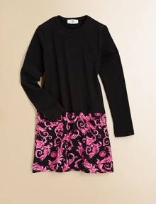 Tailored in airy cotton, a bright, logo-printed skirt is beautifully complemented by a solid jersey top.CrewneckLong sleevesConcealed side zipperSlight drop-waist96% cotton/4% elastaneMachine washImported Tailored in airy cotton, a bright, logo-printed skirt is beautifully complemented by a solid jersey top.CrewneckLong sleevesConcealed side zipperSlight drop-waist96% cotton/4% elastaneMachine washImported