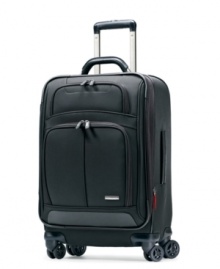 A distinguished bag that knows (and conquers) business matters. Clean, modern lines mix with traditional styling to bring a lasting rugged durability to each and every trip. Smooth-rolling spinner wheels keep up even around the trickiest travel obstacles, while an expanding main compartment, which includes a removable wet pocket, offers incredible flexibility to packing. 10-year warranty. Qualifies for Rebate A distinguished bag that knows (and conquers) business matters. Clean, modern lines mix with traditional styling to bring a lasting rugged durability to each and every trip. Smooth-rolling spinner wheels keep up even around the trickiest travel obstacles, while an expanding main compartment, which includes a removable wet pocket, offers incredible flexibility to packing. 10-year warranty. Qualifies for Rebate