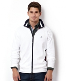 Layer up this season with some preppy polish in this full-zip sweatshirt from Nautica. Layer up this season with some preppy polish in this full-zip sweatshirt from Nautica.