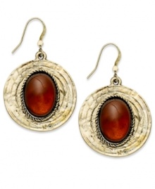 Bold and elegant, these drop earrings from Style&co. flaunt an antiqued design with smoky topaz glass cabochon accents. Crafted in antiqued gold tone mixed metal. Approximate drop: 1-3/4 inches.