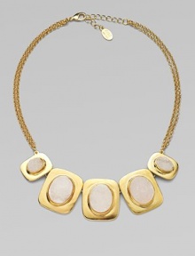 Beautifully textured druzy quartz ovals set in 14k goldplated, graduated rectangular links on a link chain. Druzy quartz14k goldplated white metal alloyLength, about 22Lobster clasp closureMade in USA Beautifully textured druzy quartz ovals set in 14k goldplated, graduated rectangular links on a link chain. Druzy quartz14k goldplated white metal alloyLength, about 22Lobster clasp closureMade in USA