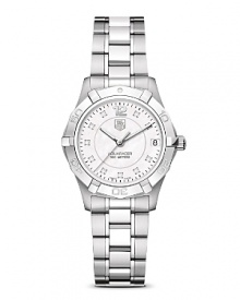 The Aquaracer concept is founded on providing the accuracy that all water sports demand. It is based on the design and features of the timeless TAG Heuer 2000 series launched in 1982. With white mother-of-pearl dial and polished steel bezel. Features a date window. The Aquaracer concept is founded on providing the accuracy that all water sports demand. It is based on the design and features of the timeless TAG Heuer 2000 series launched in 1982. With white mother-of-pearl dial and polished steel bezel. Features a date window.