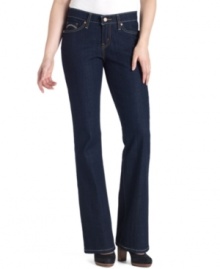 Update your wardrobe in these Levi's bootcut-leg jeans. Featuring a curve-hugging fit and dark, clean wash, they instantly flatter and can be dressed up or down! Update your wardrobe in these Levi's bootcut-leg jeans. Featuring a curve-hugging fit and dark, clean wash, they instantly flatter and can be dressed up or down!