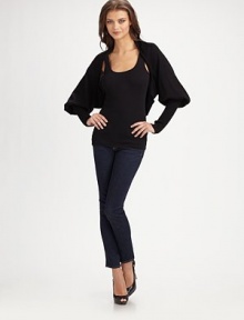 Loosely draped silk/cashmere knit with full sleeves is a wardrobe must-- both versatile and chic. Ribbed trim One size fits most About 9½ X 60 85% silk/15% cashmere; dry clean Imported Loosely draped silk/cashmere knit with full sleeves is a wardrobe must-- both versatile and chic. Ribbed trim One size fits most About 9½ X 60 85% silk/15% cashmere; dry clean Imported