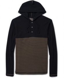 Trendy hoodie with unique colorblocking stripes by LRG for cool and sporty style. Trendy hoodie with unique colorblocking stripes by LRG for cool and sporty style.
