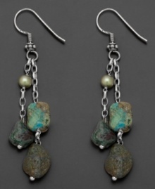Capture the spirit of natural beauty with these colorful dangling earrings. In sterling silver and turquoise with cultured freshwater pearls (5-8mm). Capture the spirit of natural beauty with these colorful dangling earrings. In sterling silver and turquoise with cultured freshwater pearls (5-8mm).