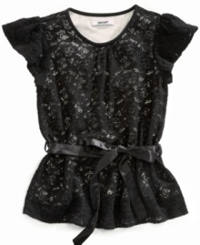 Pretty lace in true lady-like form. She'll don her DKNY ribbon-tie top for every special occasion this season. Pretty lace in true lady-like form. She'll don her DKNY ribbon-tie top for every special occasion this season.