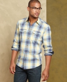 You're style will be in full fall form with this plaid slim-fit flannel from Tommy Hilfiger.