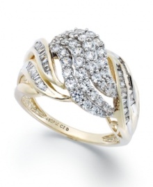 Twist and shine. This dazzling Yell'Ora ring features round and baguette-cut diamonds in a chic, swirling pattern (1 ct. t.w.). Base metal made from a combination of pure gold, sterling silver and palladium.