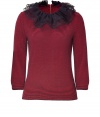 From party-perfect to workweek chic, this cashmere sweater with a removable ruffled collar from Marc by Marc Jacobs is a stylish fix for any fashion rut - Detachable ruffled lace collar, three-quarter sleeves, slim fit, exposed back zip closure, all-over stripe print - Wear with a frilly mini skirt, cropped trousers, or skinny jeans