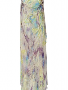 With a relaxed take on the classic column dress, this printed gown from Matthew Williamson brings a fresh approach to black tie - Strapless, fitted silhouette, sheer cascading draped overlay, all-over artful print, maxi length, concealed back zip closure - Wear with metallic sandals and a studded clutch